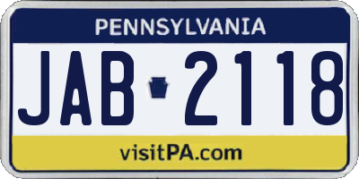 PA license plate JAB2118