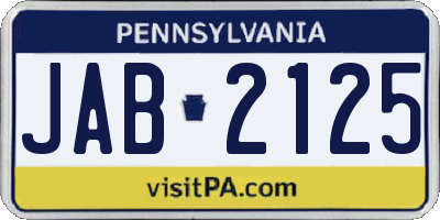 PA license plate JAB2125