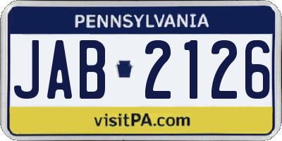 PA license plate JAB2126