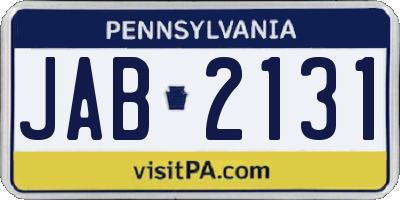 PA license plate JAB2131