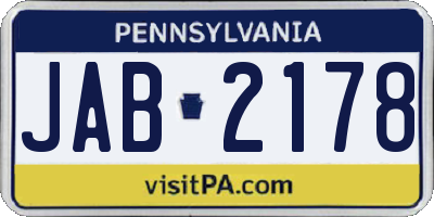 PA license plate JAB2178