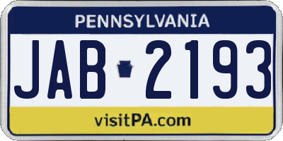 PA license plate JAB2193