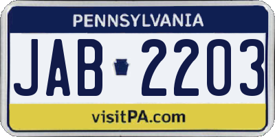 PA license plate JAB2203