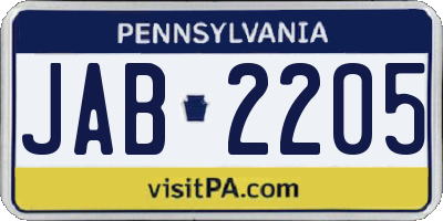 PA license plate JAB2205