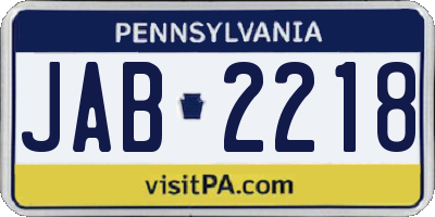PA license plate JAB2218