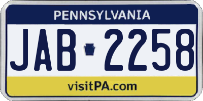 PA license plate JAB2258
