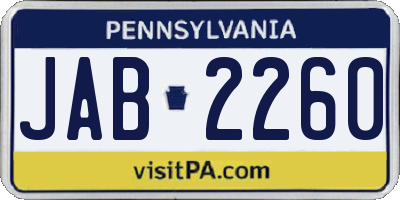 PA license plate JAB2260