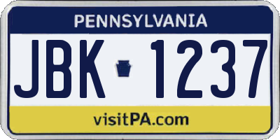 PA license plate JBK1237