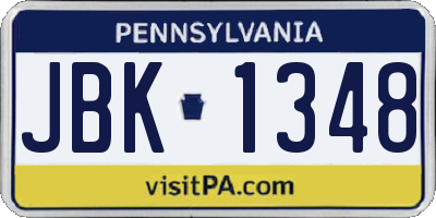 PA license plate JBK1348