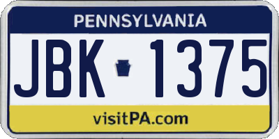 PA license plate JBK1375