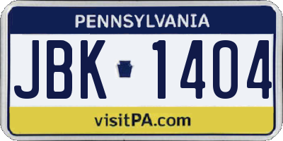 PA license plate JBK1404