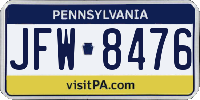 PA license plate JFW8476