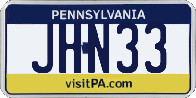 PA license plate JHN33