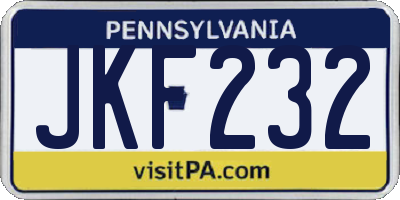 PA license plate JKF232