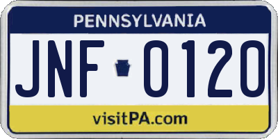 PA license plate JNF0120