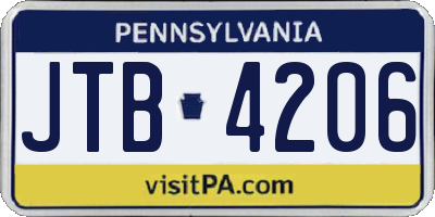 PA license plate JTB4206