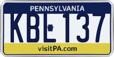 PA license plate KBL137