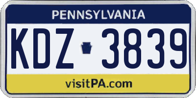 PA license plate KDZ3839