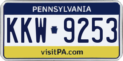 PA license plate KKW9253