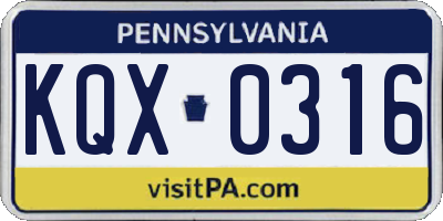 PA license plate KQX0316