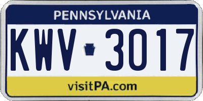 PA license plate KWV3017