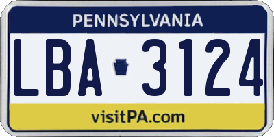 PA license plate LBA3124