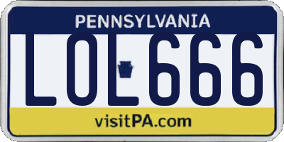 PA license plate LOL666