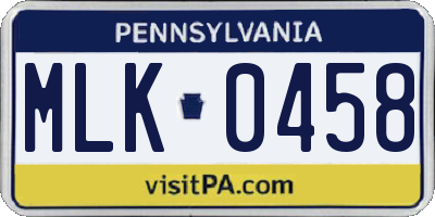 PA license plate MLK0458