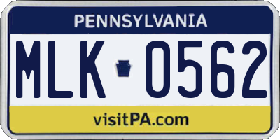 PA license plate MLK0562