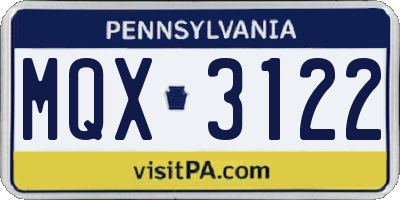 PA license plate MQX3122