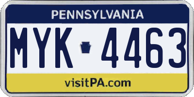 PA license plate MYK4463