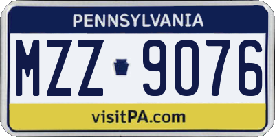 PA license plate MZZ9076