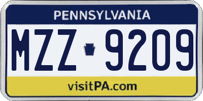 PA license plate MZZ9209
