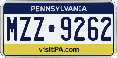 PA license plate MZZ9262