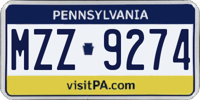 PA license plate MZZ9274