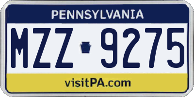 PA license plate MZZ9275