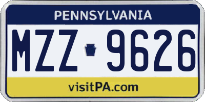 PA license plate MZZ9626