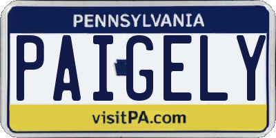 PA license plate PAIGELY