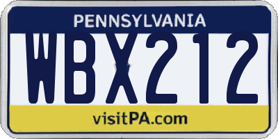 PA license plate WBX212