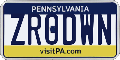 PA license plate ZRODWN