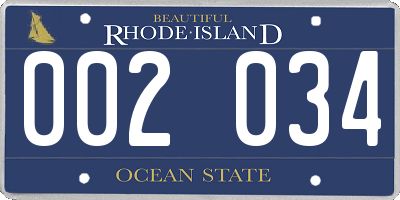 RI license plate 002034