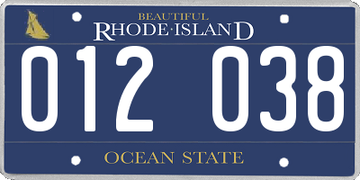 RI license plate 012038