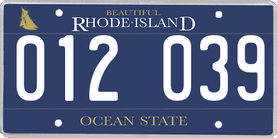 RI license plate 012039