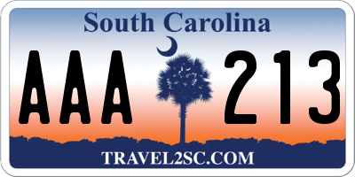 SC license plate AAA213