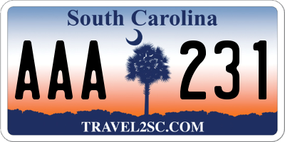 SC license plate AAA231