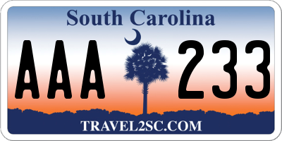 SC license plate AAA233