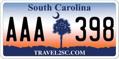 SC license plate AAA398