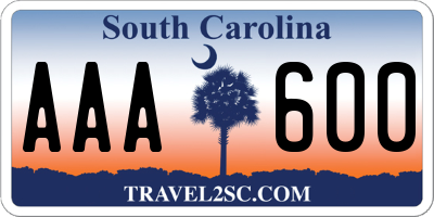 SC license plate AAA600