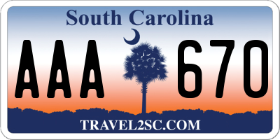 SC license plate AAA670