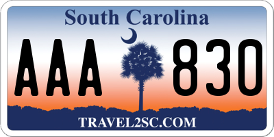 SC license plate AAA830